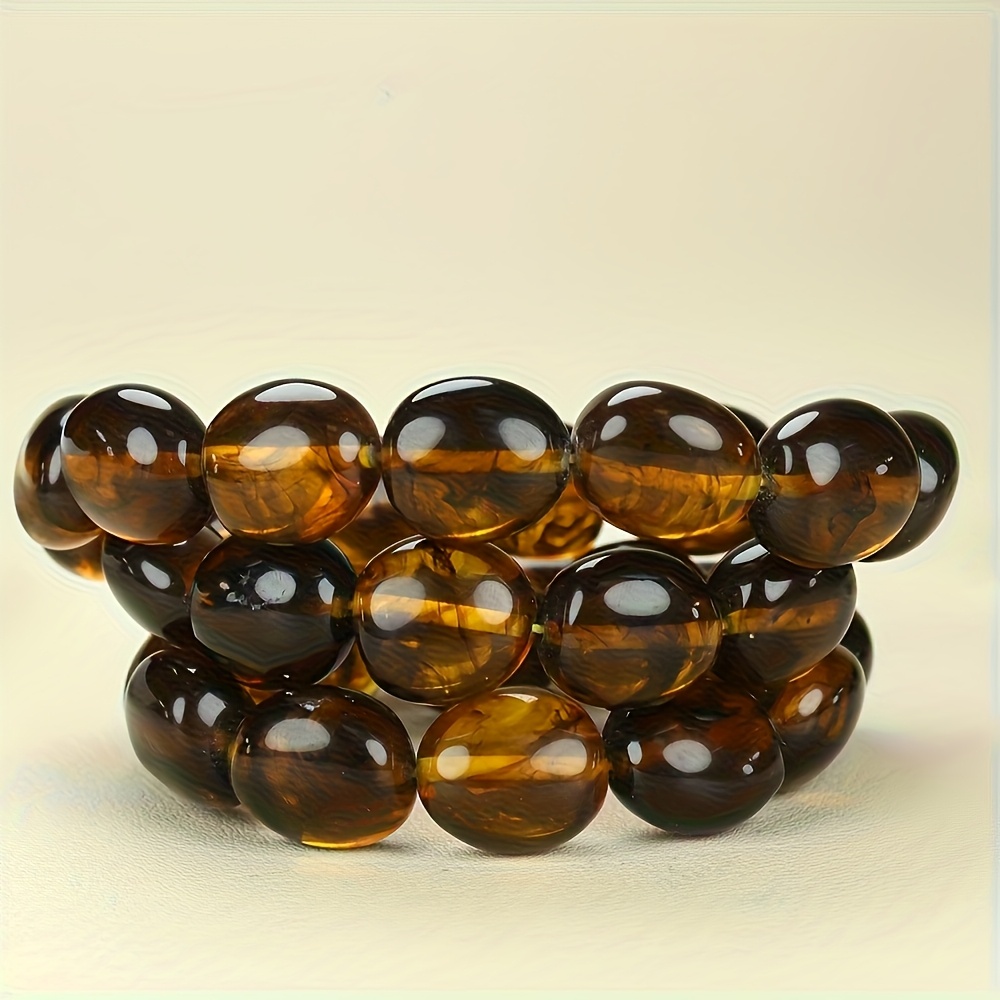 Unisex Elegant Brown and Red Amber Beaded Necklace